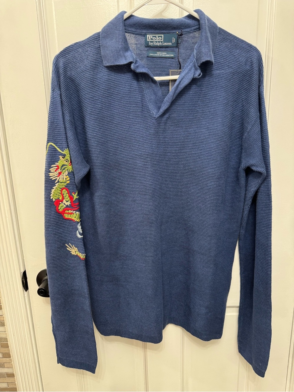 Polo Ralph Lauren 100% Linen Dragon Embroidered Polo Sweater – Men’s M
